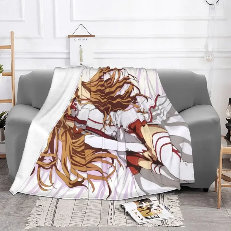 Cute Asuna Yuuki Blanket Cover Flannel Sword Art Online Anime Soft Throw Blankets for Car Sofa Couch Bedroom Quilt