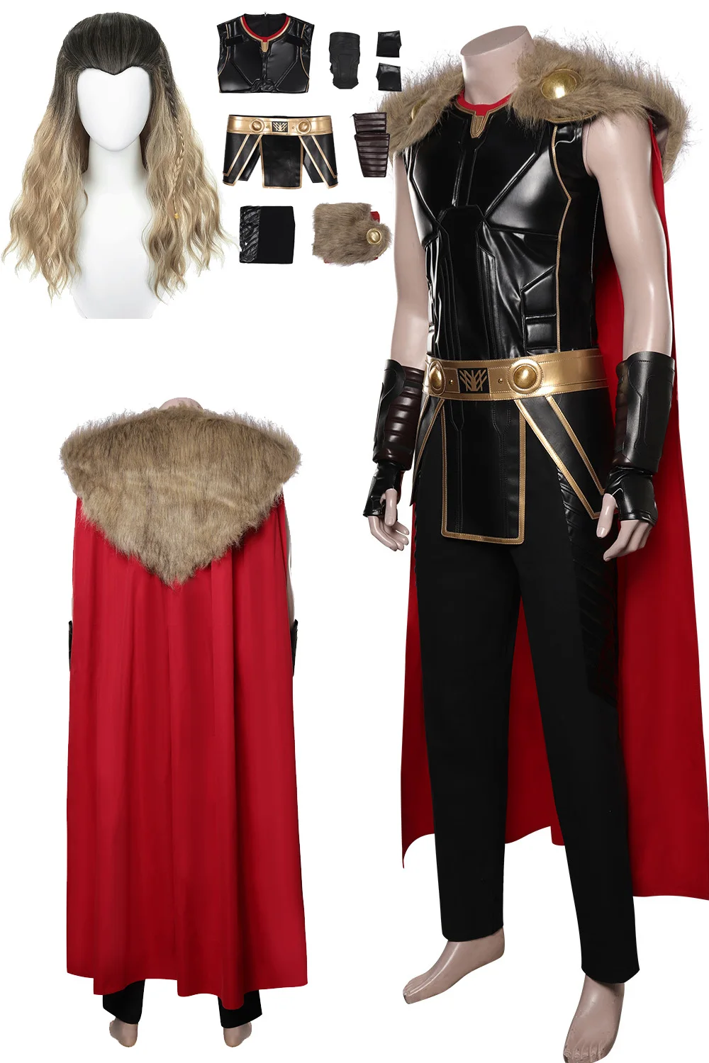 Disfraz de Cosplay de Thor para hombre, pelucas de película Love And Thunder 4, ropa de juego de rol, capa de piel, traje de fiesta para adultos