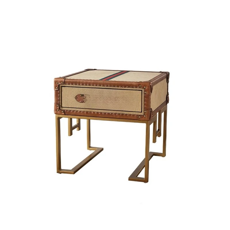 

Nordic Industrial Style Retro Side Table Antique Style Coffee Table Distressed Side Cabinet Fabric Corner Table