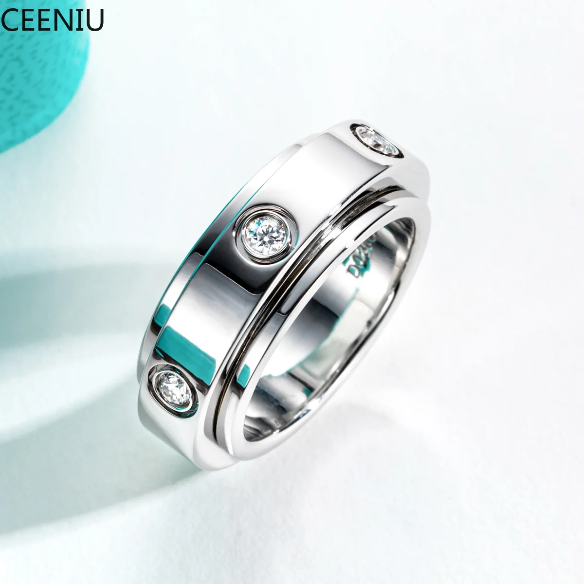 Moissanite Spinner Rings 14k Plated 2.5mm D Color VVS1 Moissanite Wedding Band Fidget Spinners Rings Unzip Jewelry