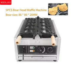 XEOLEO Electric Bear Head Waffle Machine 5PCS Little Bear Shape Taiyaki Waffle Maker Machine 3000W Non-Stick Coating