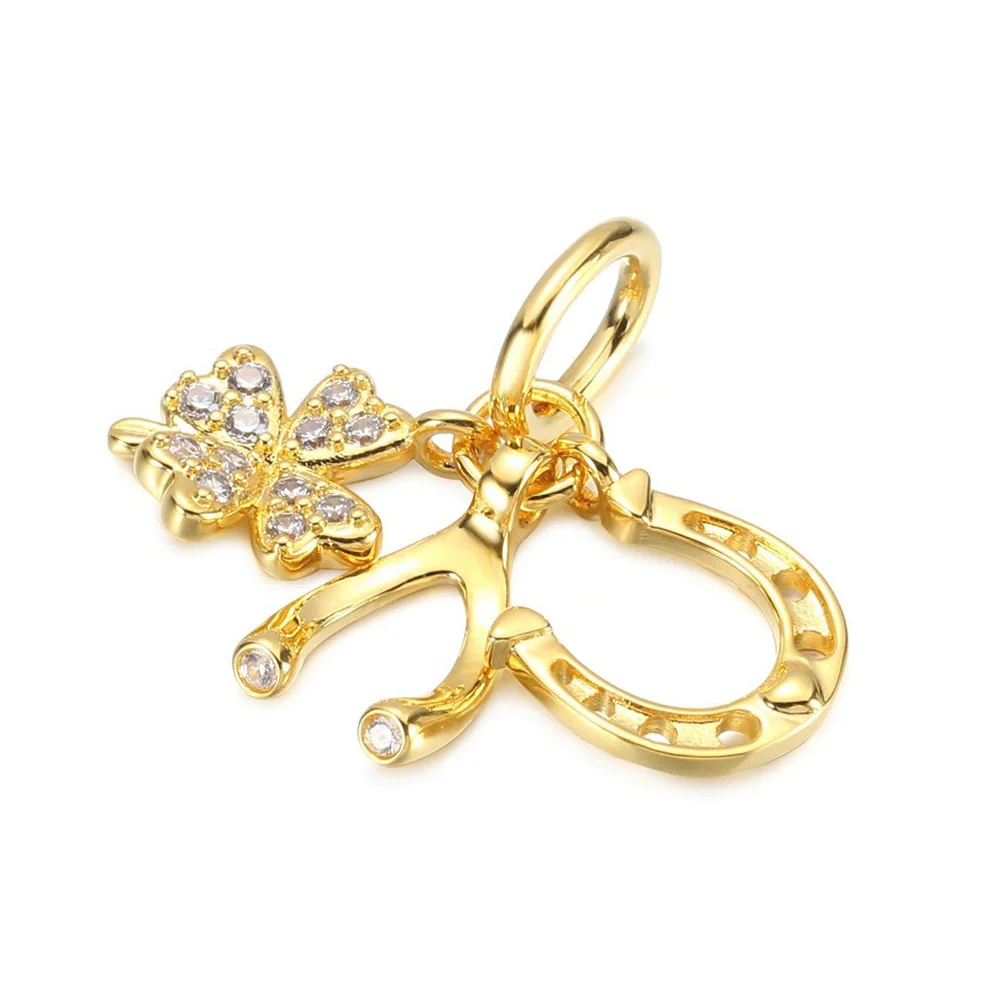 925 Sterling Silver Bead Clover Wishbone Horseshoe Angel Wings Dangle Charm Fit Fashion Women Bracelet Bangle Gift DIY Jewelry