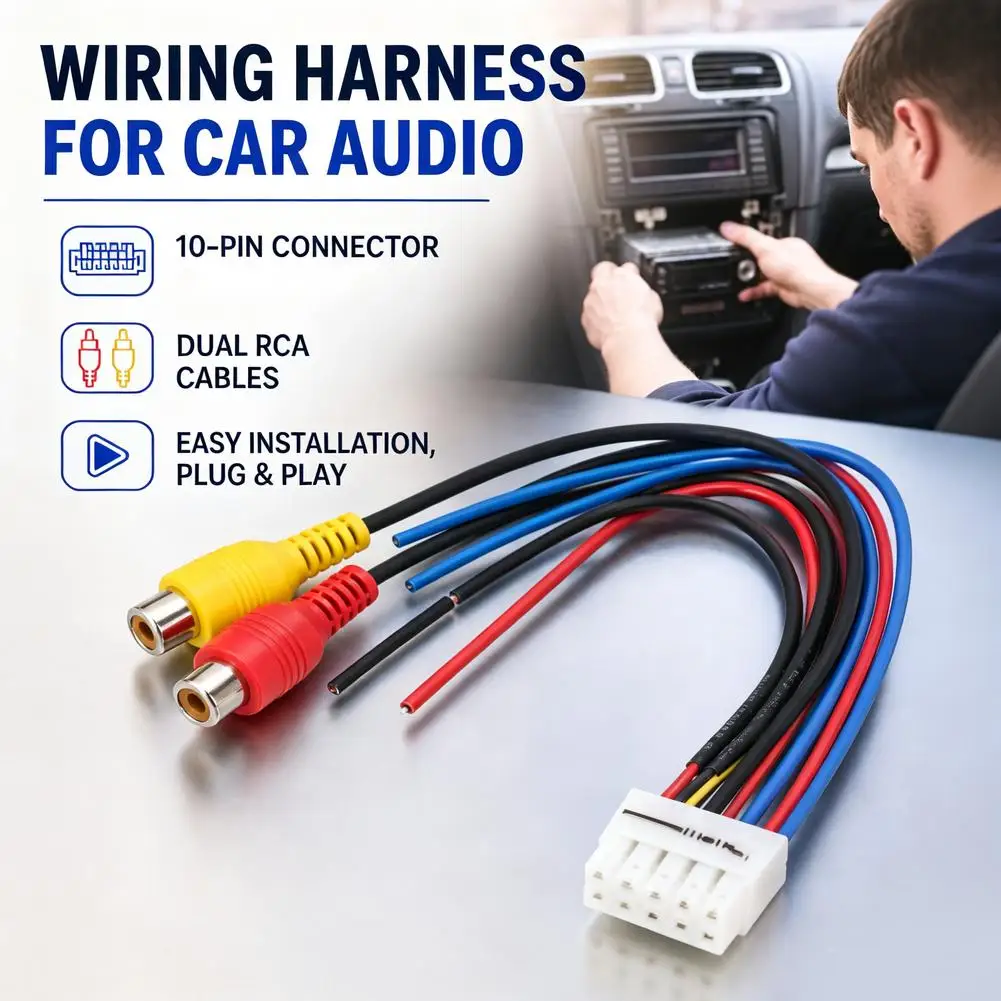 10-Pin Car Stereo Wiring Harness Plug-and-Play Radio Adapter for Aftermarket Receiver Upgrade ﻿