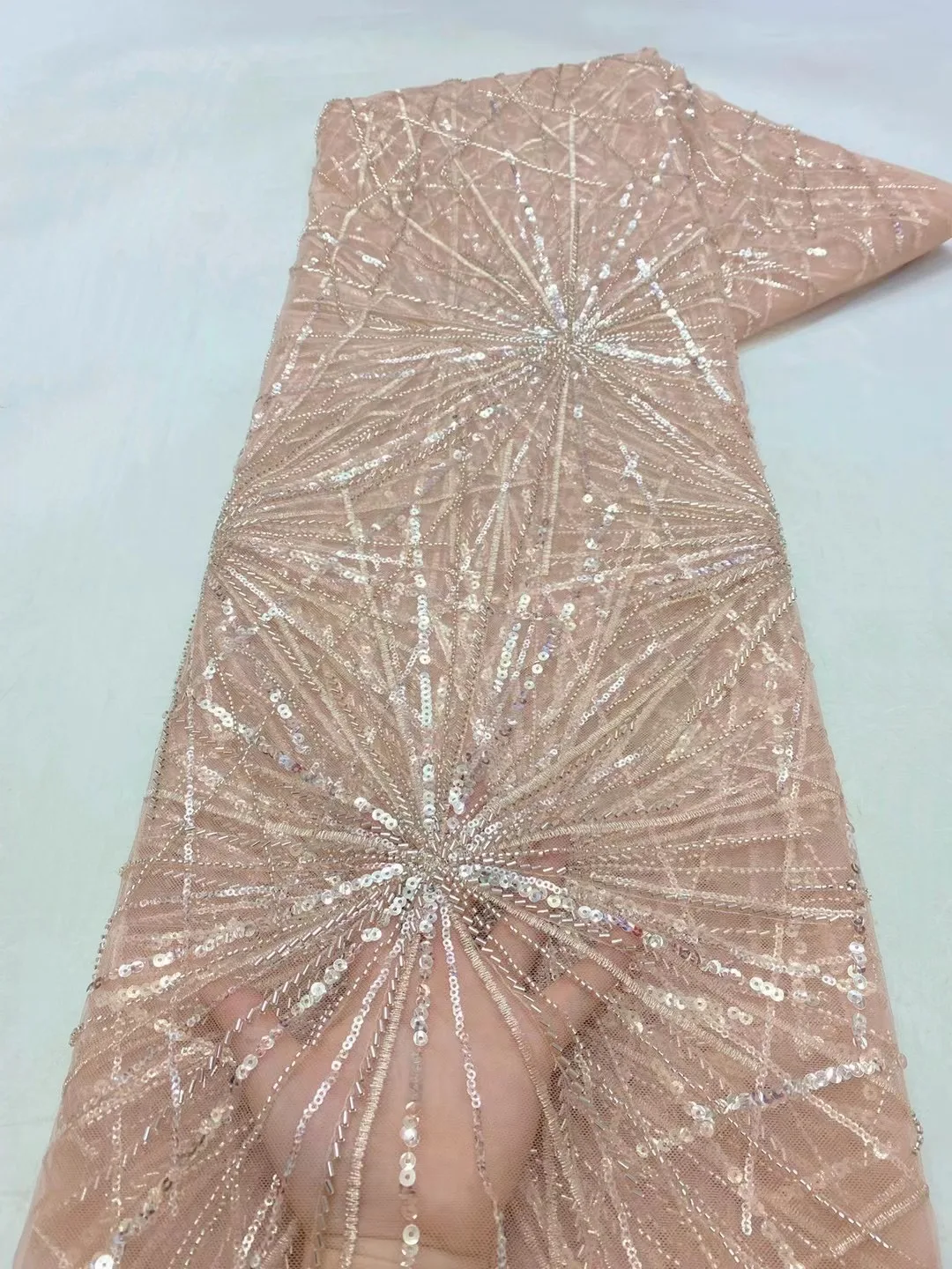 African Sequins Beads Lace Fabric 2023 High Quality French Net Luxury Nigerian Beaded Wedding Bridal Lace Fabrics AXZ5714