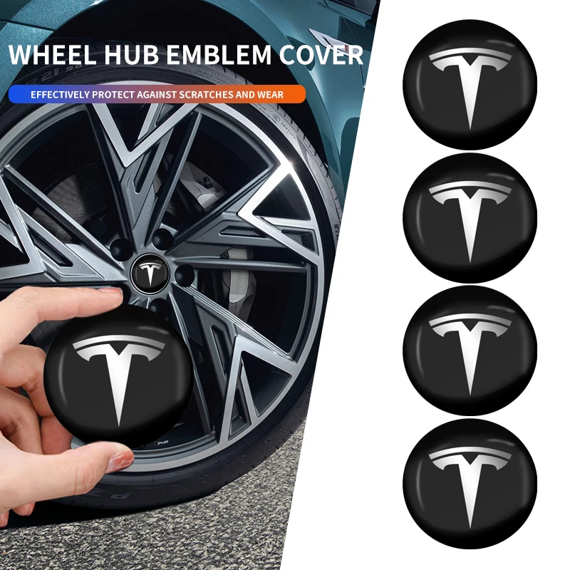 4Pcs 56mm Aluminum Emblem Car Wheel Center Hub Caps Sticker For Tesla Logo Model 3 Model S ModelX ModelY Roadster Bonina Coil