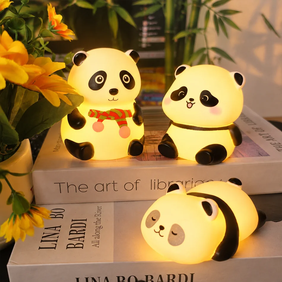 Cute Panda Night Light LED Bedside Lamp Warm Glow Cartoon Animal Light Table Lamp Bedroom Decor Festival Gift Home Ornament