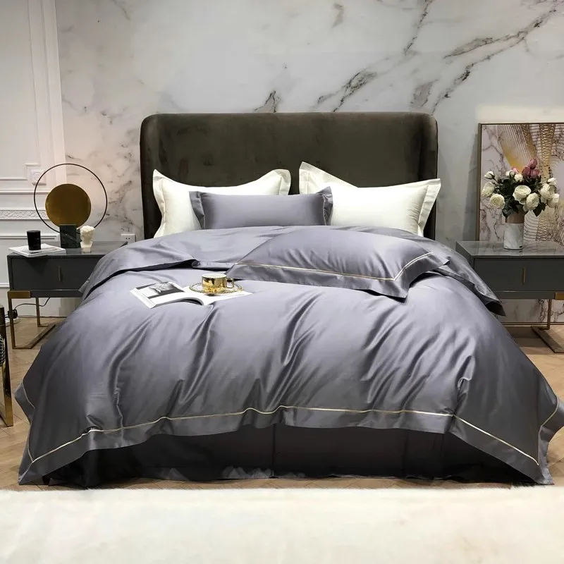 

2024 Newest Long-staple Cotton Four-piece Bed Linen Newest Plain Color Cotton Bedding Simple Nordic Style Fashion Gray Color