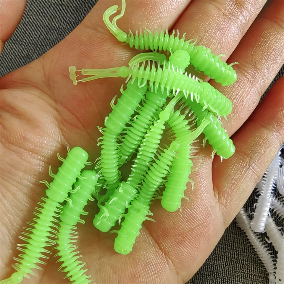 MUKUN Wurmköder, 10 Stück, Mini-Köder, 45 mm, 0,4 g, weicher Silikonköder, künstliche Larve-Gummi-Köder, Wobbler, Bass-Angelköder – Detail 9