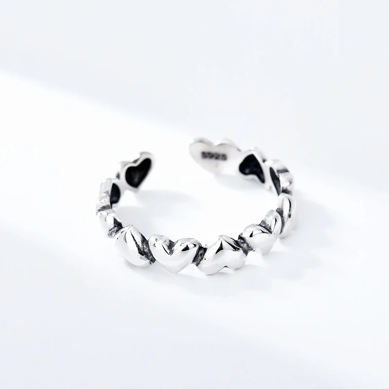 

Sole Memory Heart Retro Creative 925 Sterling Silver Elegant Personality Fashion Female Resizable Opening Rings RI075