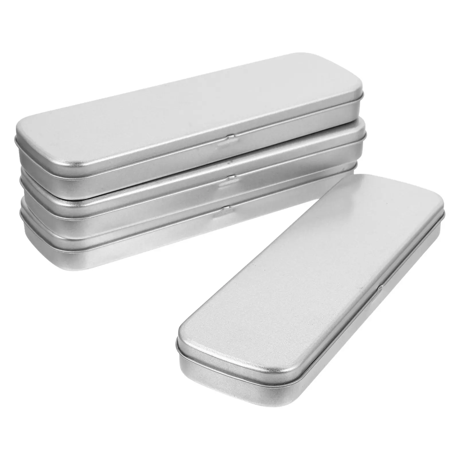 

4 Pcs Durable Tinplate Containers Silver Curled Design Case Stationery Box for Students Classroom Small Pencil Storage