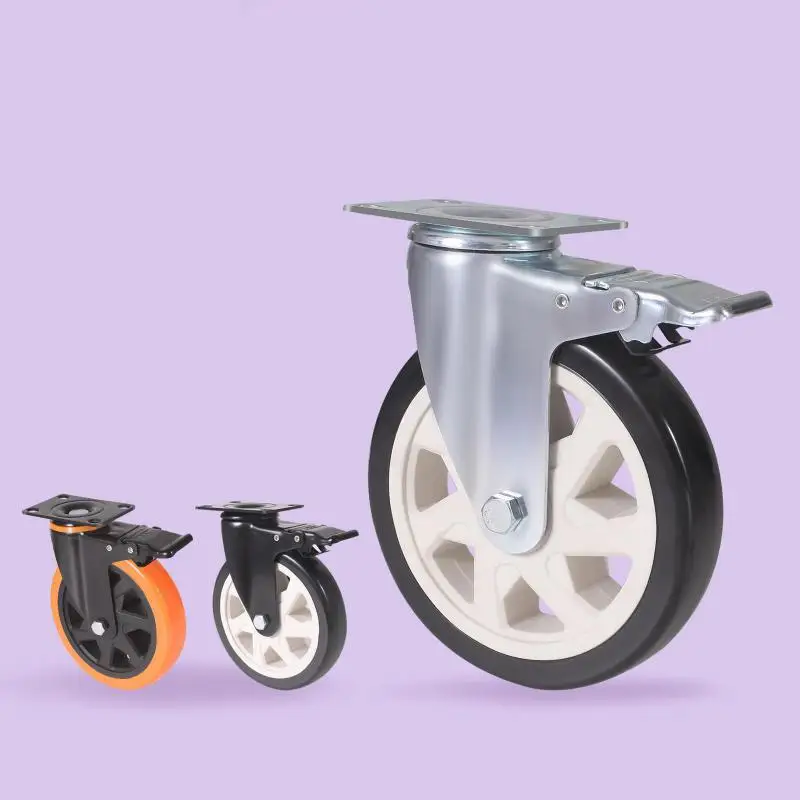 

4 Pcs 6-inch Medium Duty Swivel Caster With Brake, Silent Tread Plate Wheels For Industrial Trolleys