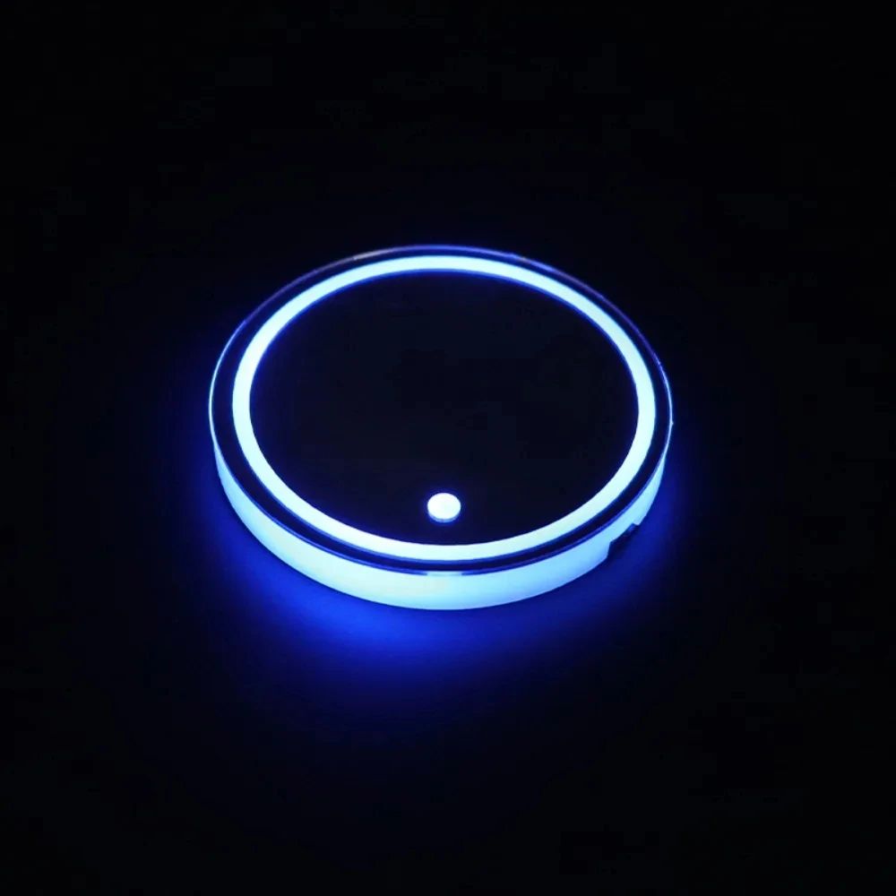 Car LED Cup Holder Coaster 7 Colors RGB Light Intelligent Light‑Sensing USB Rechargeable Atmosphere Lamp Decoration