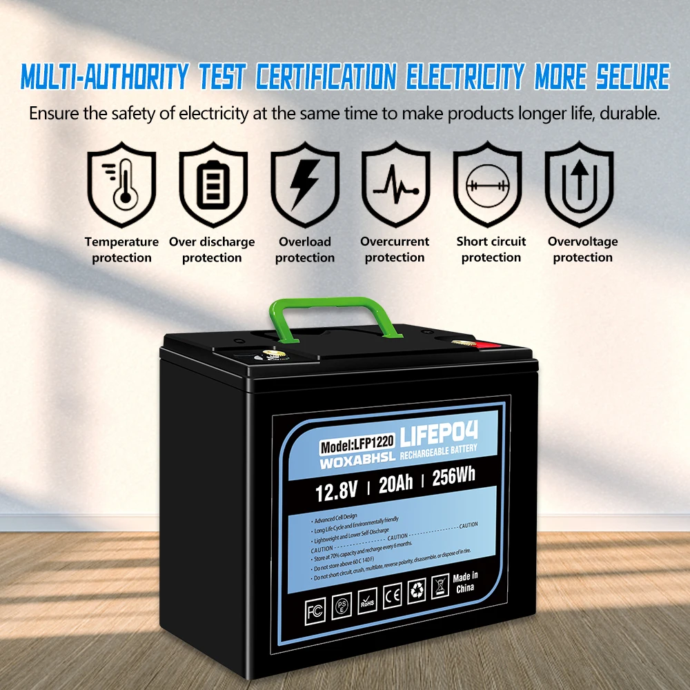 12V 20Ah Lithium LiFePO4 Deep Cycle Battery, 4000+ Cycles Lithium Iron Phosphate Rechargeable Battery for Outdoor Camping