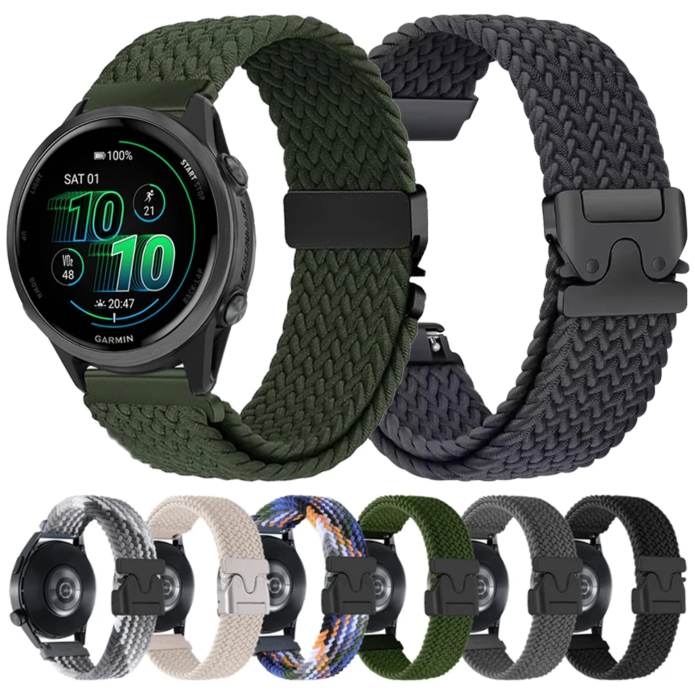 22 20 mm Nylonarmband für Garmin Forerunner 570 265 255 165 Musik gewebte Bänder Vivoactive 5 4 Venu 3 2 Sq Fallschirmschnallenarmband