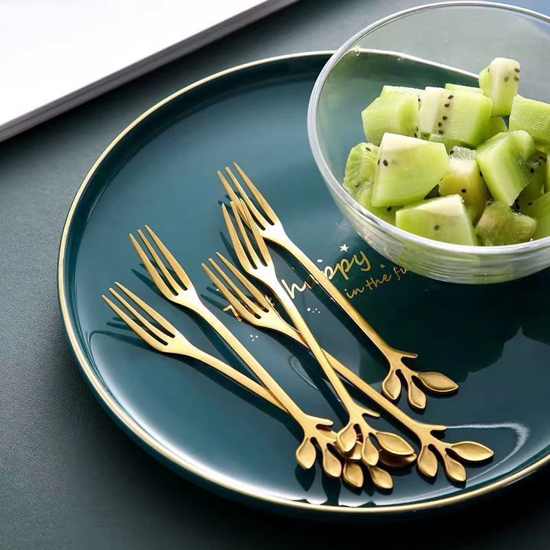 1Pcs New Stainless Steel Fruit Forks Gold Silver Cake Fork Snack Salad Coffee Mirror Cutlery Kitchen Utensils Tableware Set