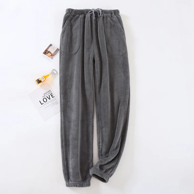 Sleeping Pants For Men Autumn Winter Flannel Warm Sleepwear Plush Coral Velvet Home Pajama Pants Man Thicken Pyjama Trousers