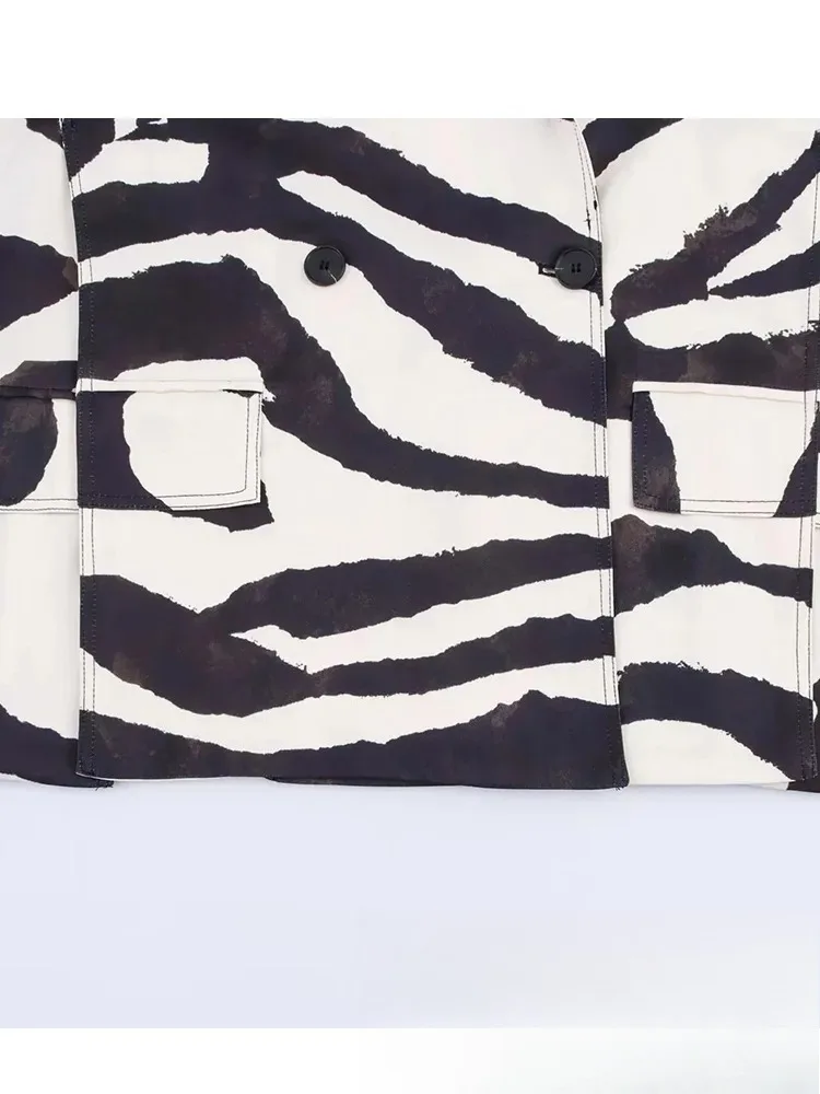 KONDALA خمر زيبرا طباعة النساء الدعاوى الخامس الرقبة المتضخم سترة طويلة عالية الخصر بنطال ذو قصة أرجل واسعة موضة خريف 2025 الشارع الشهير البدلة #6