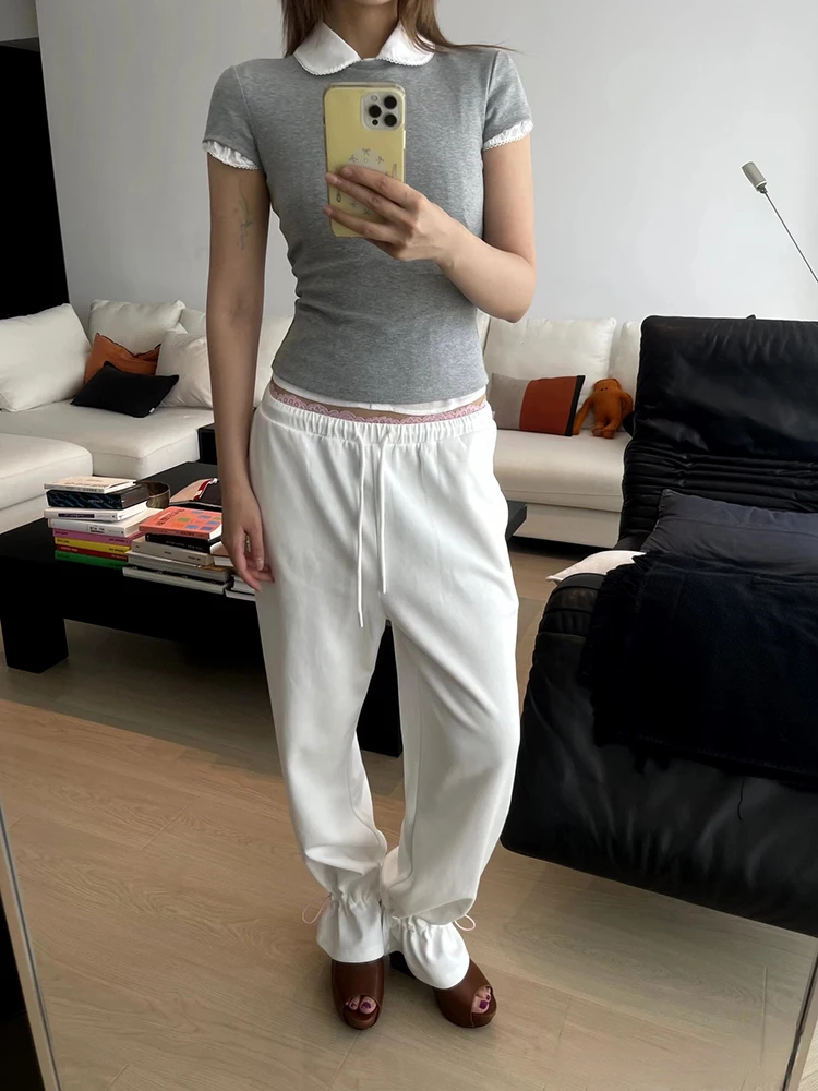 

The 2025 early spring new fashion and versatile high-waisted slimming lace waistline and hoodie pants for women