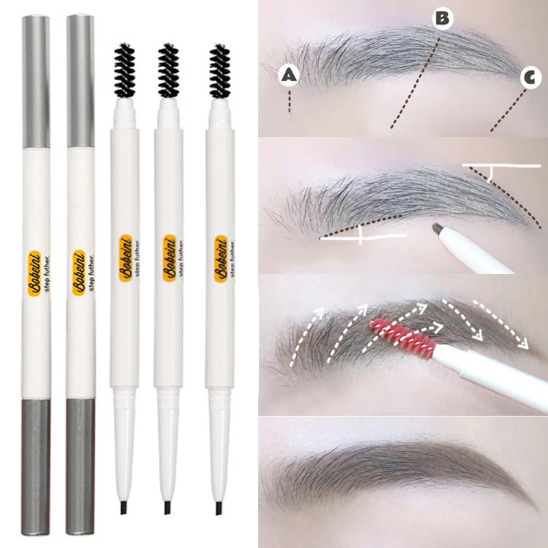 Ultra-fine Eyebrow Pencil Natural Waterproof No Blooming Black Brown Double Head Eye Brow Enhancers with Brushes Brow Cosmetics