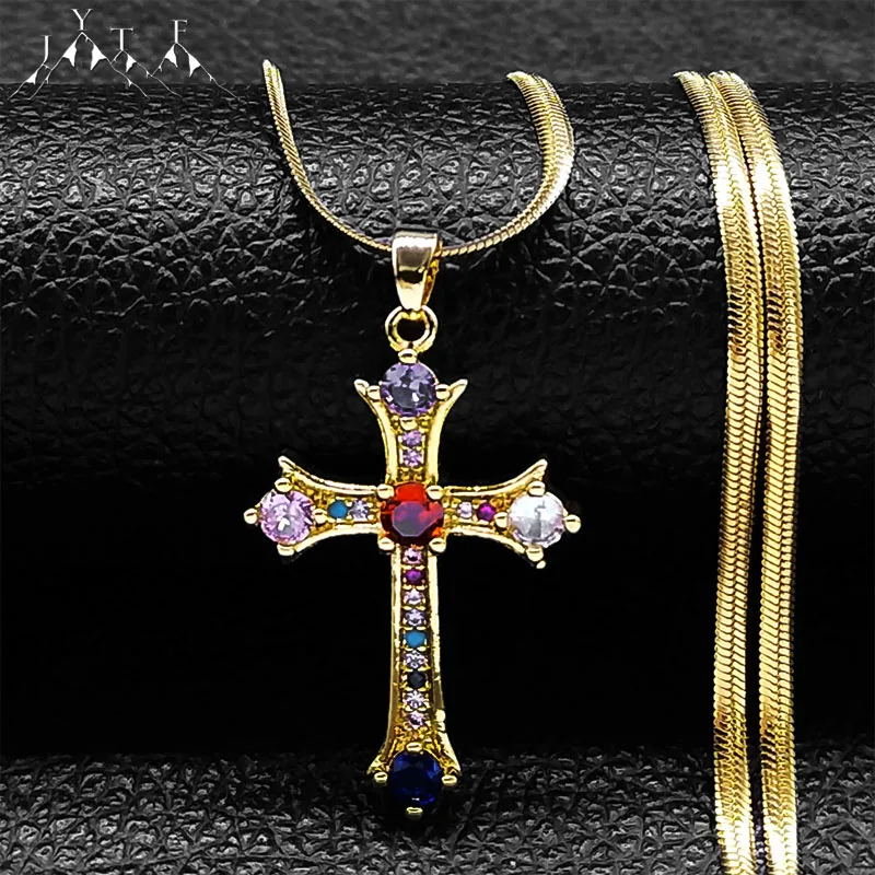 

Shiny Hip Hop Zircon Cross Pendant Necklace for Women Stainless Steel Crystal Choker Christian Necklaces Jewelry cruz colgante