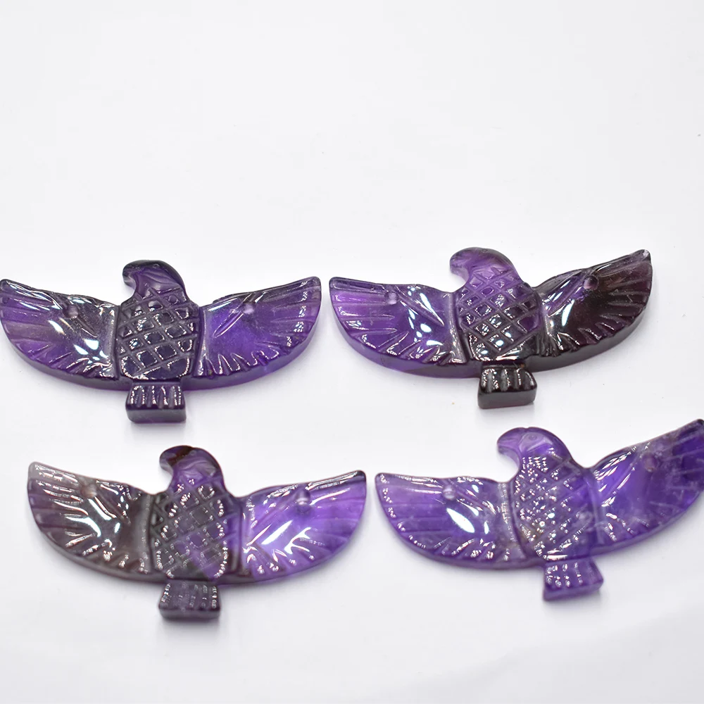 Großhandel 4 Stück/Set Modische geschnitzte Naturstein-Amethyste Lapislazuli Adler-Vogel-Tier-Anhänger für Schmuckherstellung Kostenlos – Detail 1