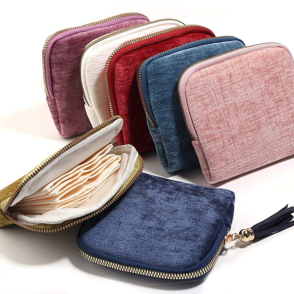 Exquisite Velvet Jewelry Storage Bag Portable Zipper Jewelry Organizer Pouch With Tassel For Ring Bracelets Travel Storage Pouch