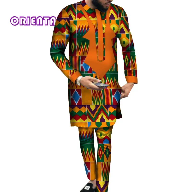 Men Outfit African Clothes for Men Long Sleeve Dashiki Shirt and Pants 2 Pieces Set African Print Clothing Men Suits WYN540