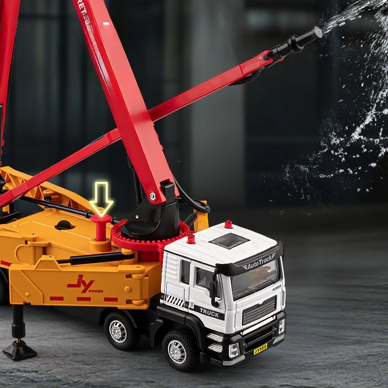 Diecast Alloy 1/50 Scale Cement Pump Truck Model Pull Back Sound Light Toy Construction Vehicle Cement Pouring Truck Vehicle