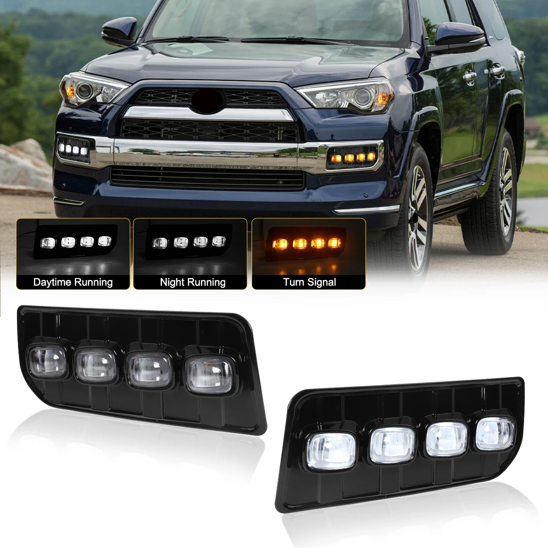 

Front Bumper LED DRL For Toyota 4Runner LTD Limited 2013-2023 Fog Lamp LED Daytime Running Light Turn Signal Car Accessories 12V