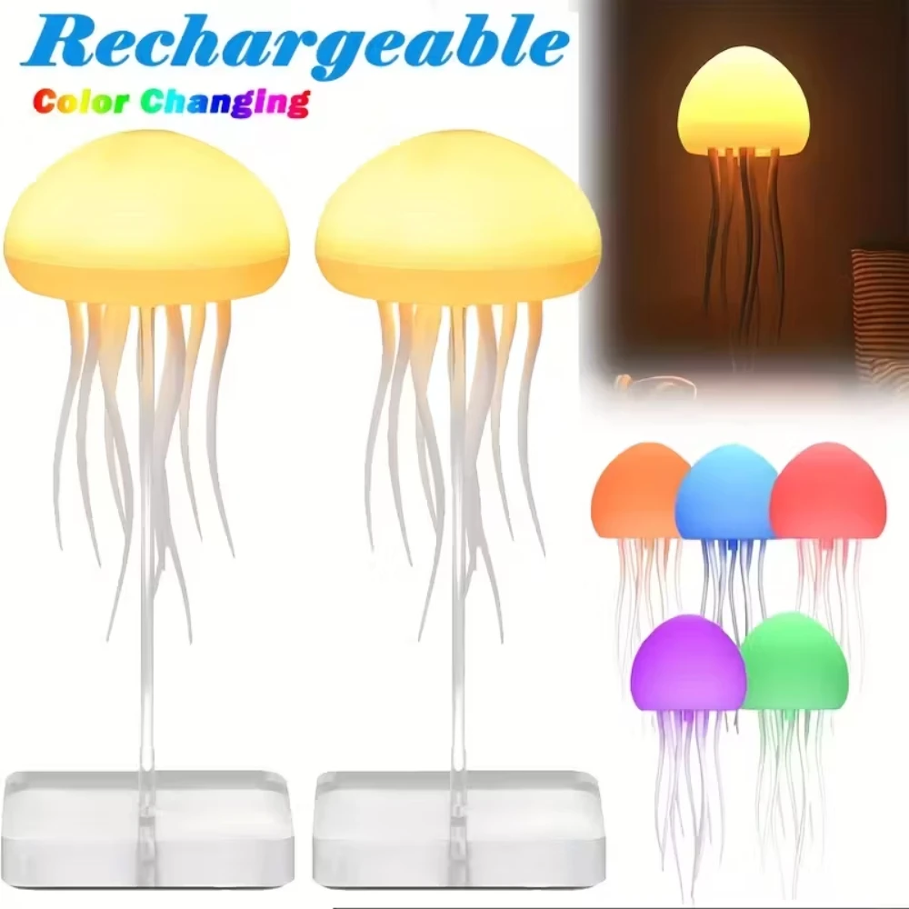 ضوء ليلي LED على شكل قنديل البحر الإلكتروني، قابل لإعادة الشحن عبر USB مع التحكم الصوتي، مخالب الرقص، درجة RGB، مصباح عائم، ديكور غرفة النوم