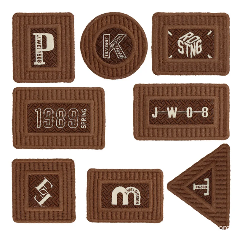 Dark coffee water-soluble embroidery high-end embroidery label fashion trend brand letter clothing accessories decorative patch