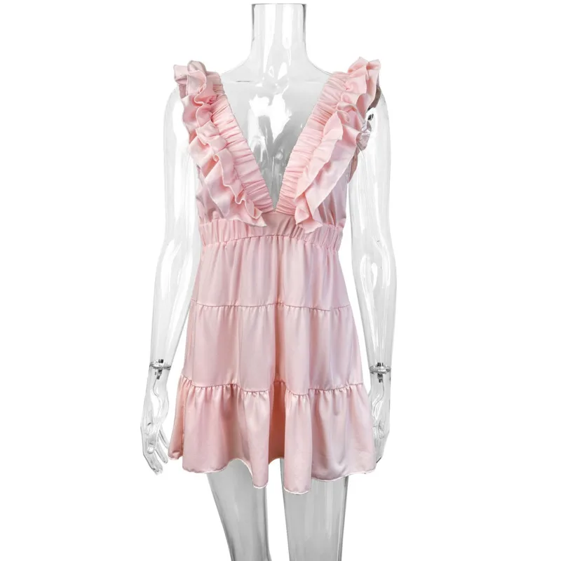 Zomer sexy diepe V slim fit a-lijn jurk voor vrouwen chique taartstijl korte rok feestkleding nachtclubjurk elegante mode-look