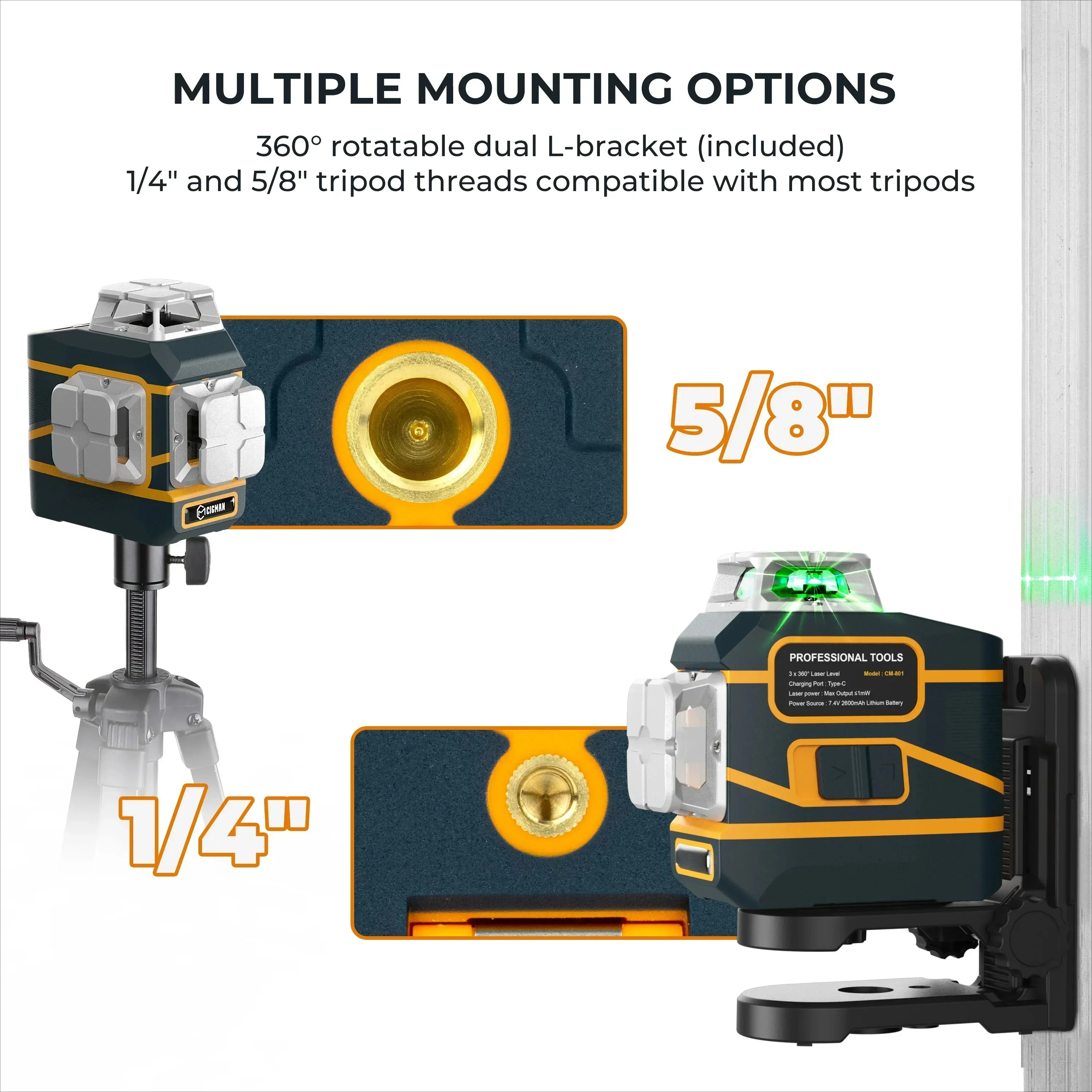 2026-CIGMAN CM-801 12 Lines Level Self-leveling 3D Auto Rotary Construction Horizontal & Vertical Lazer Level