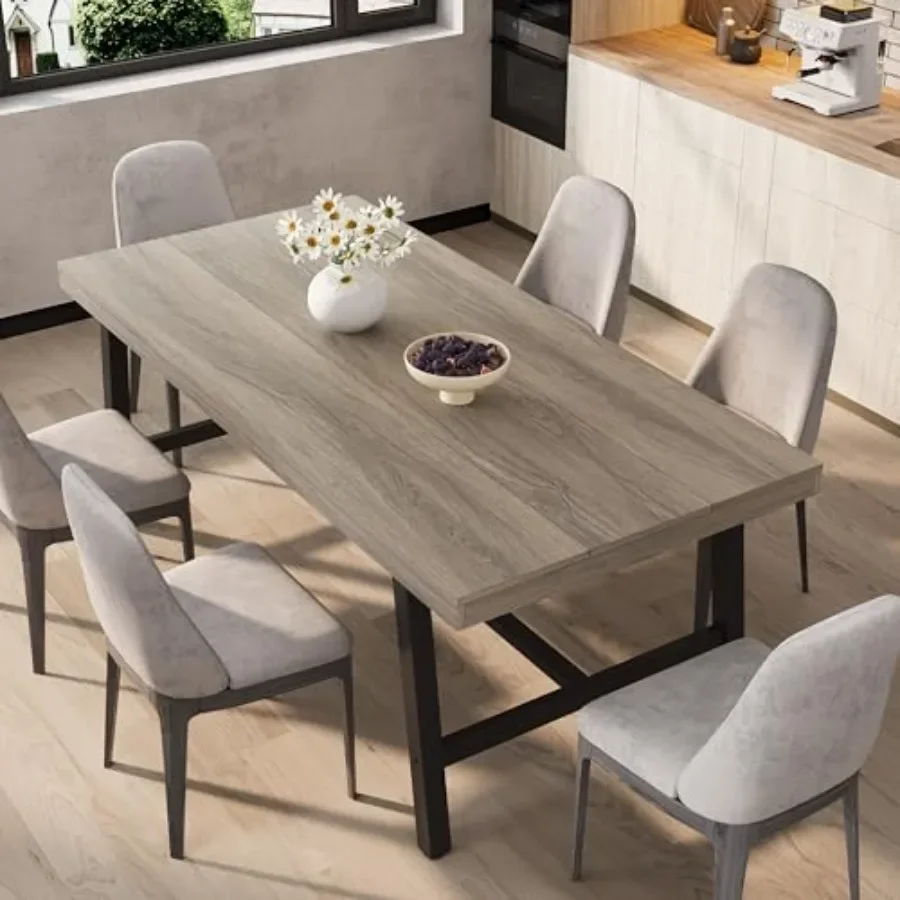 71 Rustic Dining Table for Kitchen Use, Heavy Duty Solid Wood Table in Warm Brown Finish, Sturdy Farmhouse Style with Scratch-R