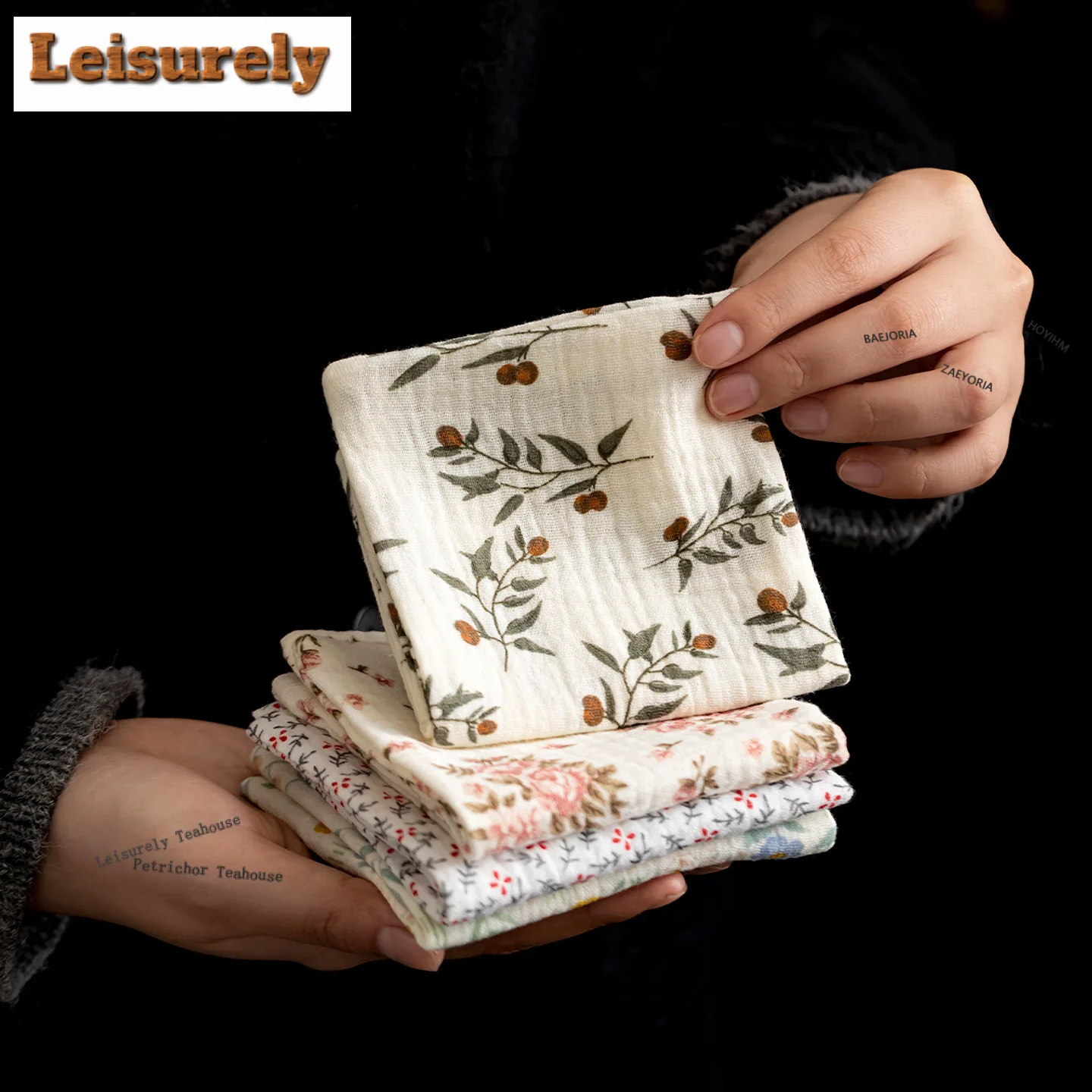 Flax Floral Fabric Tea Towel Traditional Dish Towels For Kitchen Cloth Napkins Tea Napkins Household Tea Cloth Drinkware Craft