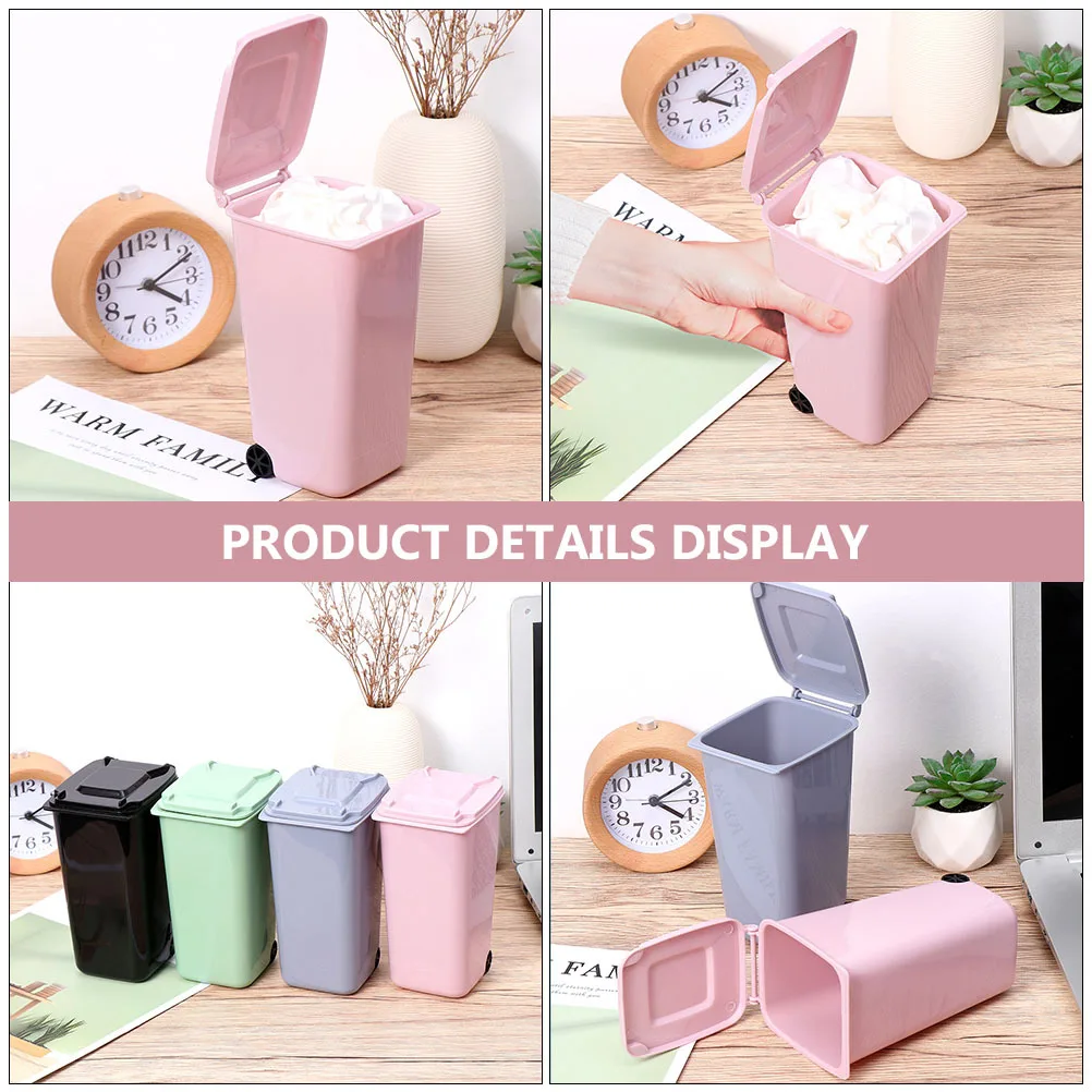 

4pcs Mini Desktop Trash Can Plastic Waste Bin For Home Office Car Small Garbage Container Clamshell Design Debris Storage Box