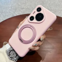 Funda de silicona líquida suave a prueba de golpes para Huawei Pura 70 Pro, soporte magnético, piel suave, protección táctil, Fundas de teléfono