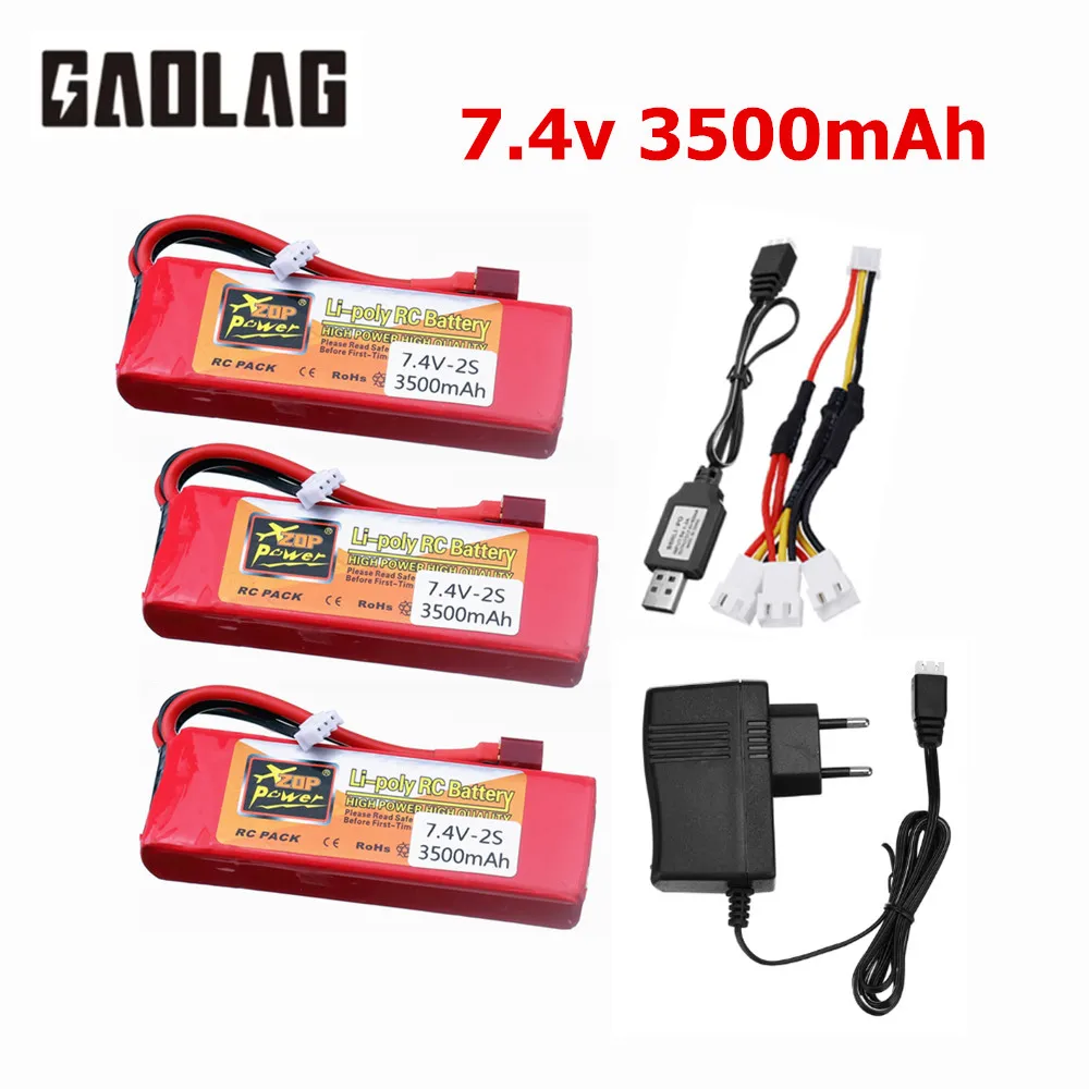 7.4V 3500mAh Lipo Battery Charger Sets for Wltoys 144001 124016 124017 144002 Car battery 2s 7.4v for Wltoys 12428 12423 RC Car