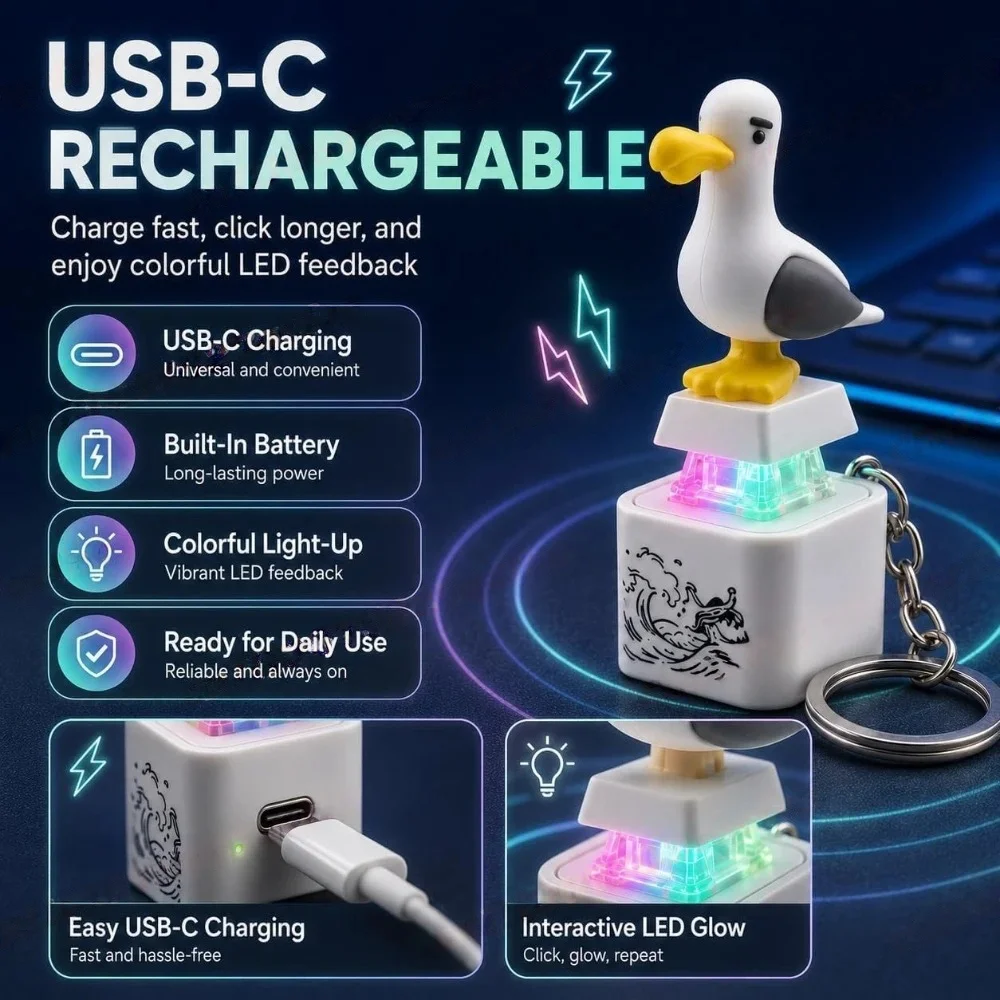 Hot Mine Seagull keychain emits light, produces sound, reduces stress, creatively creates animal sounds, Fidget toys, portable a