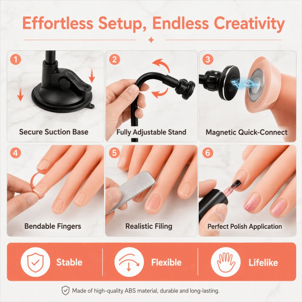 1 Set Magnetic Nail Art Practice Hand Positioning Bendable Flexible Training Mannequin Hand Flesh-Colored Soft