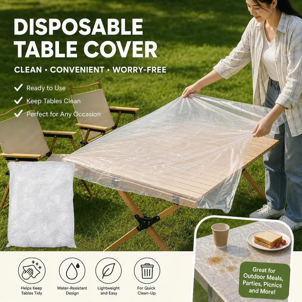10 Stück wasserdichte Einweg-Tischdecke mit elastischem Rand, Tischdecke für Picknick, Camping, Outdoor-Partyzubehör – Detail 5