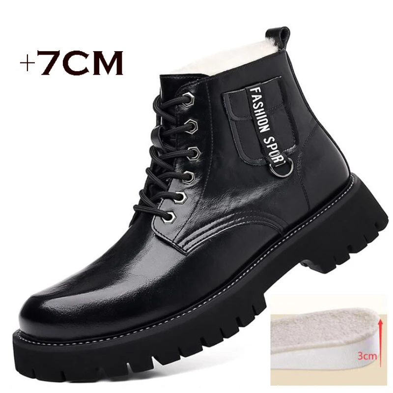 7CM Taller Men Pocket Boots Winter Men\'s Work Safety Boot Plush Height Increasing Man Designer Boot High Top