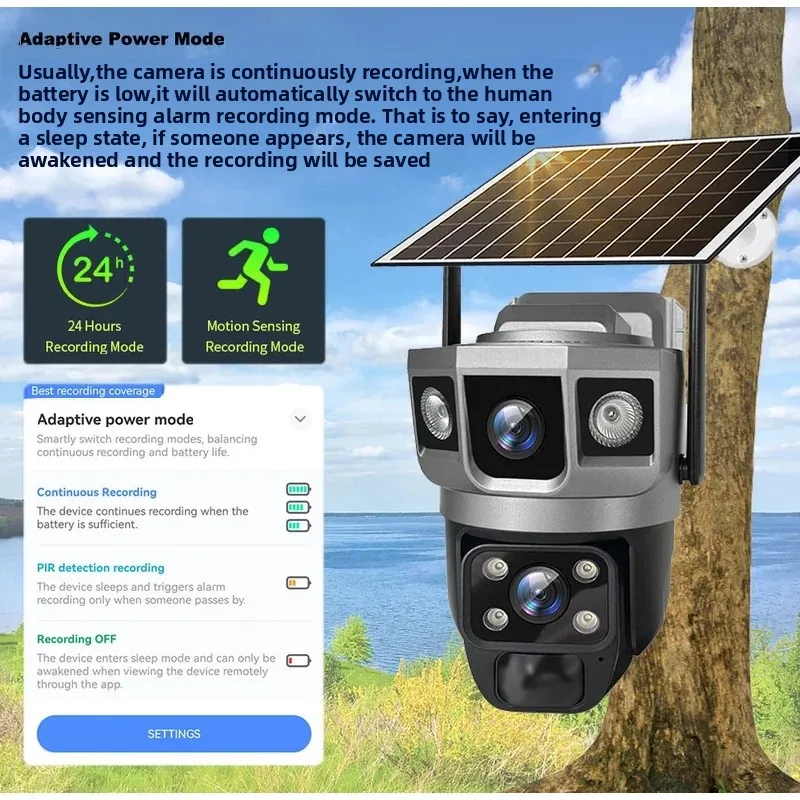 6K 12MP камера наблюдения за солнечной энергией Wi-Fi IP-камера безопасности с солнечной панелью двойной объектив CCTV видео PIR обнаружение движения V380PRO