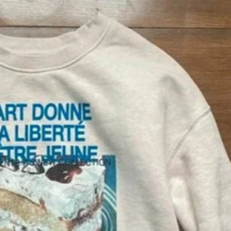 Americano casual hoodie rua retro moda bolo impressão manga longa moletom outono feminino harajuku em torno do pescoço solto topos