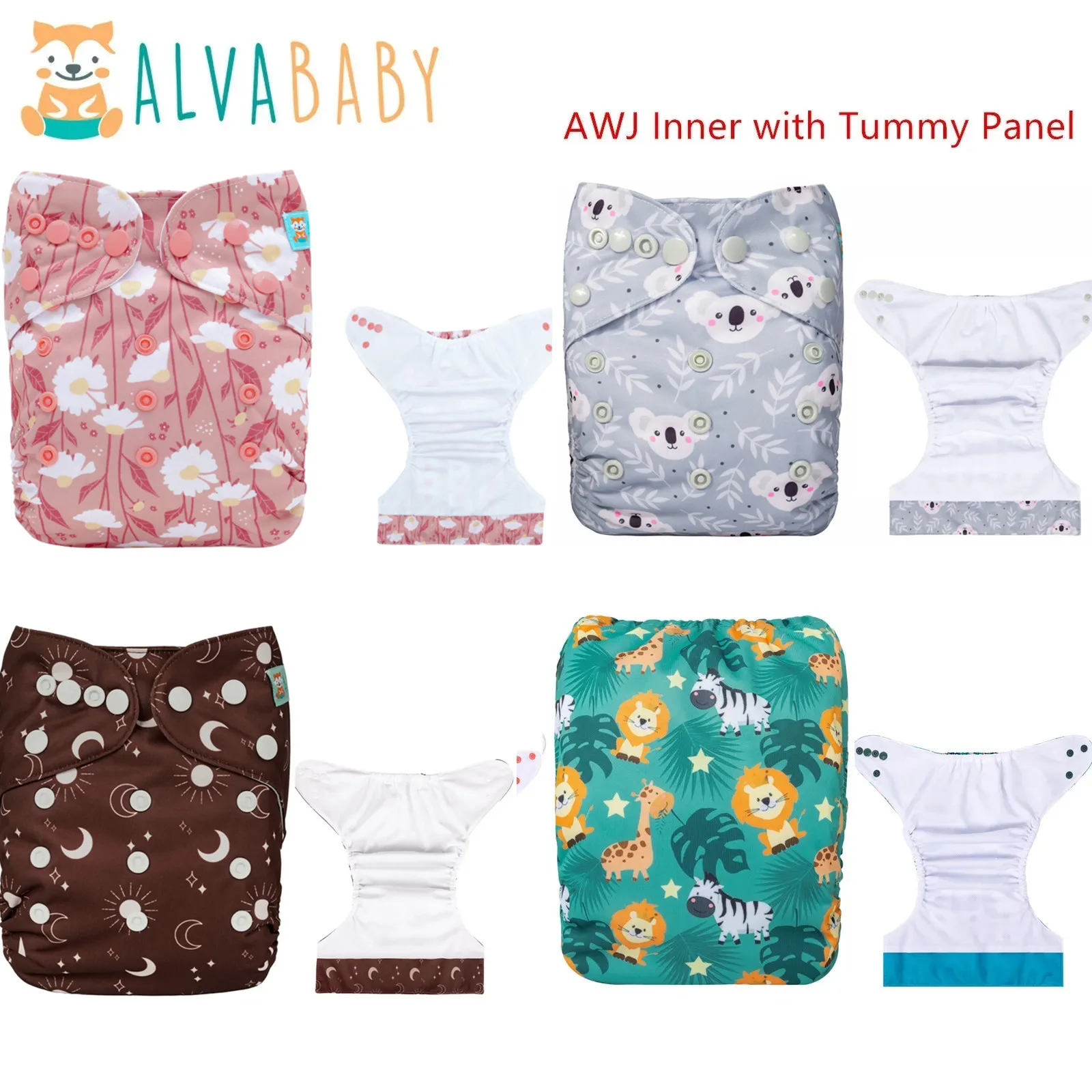 

U Pick ALVABABY AWJ Inner Summer Cloth Diapers Baby Eco-friendly Cloth Nappy Tummy Panel Baby Diaper with 1pc Insert for Unisex