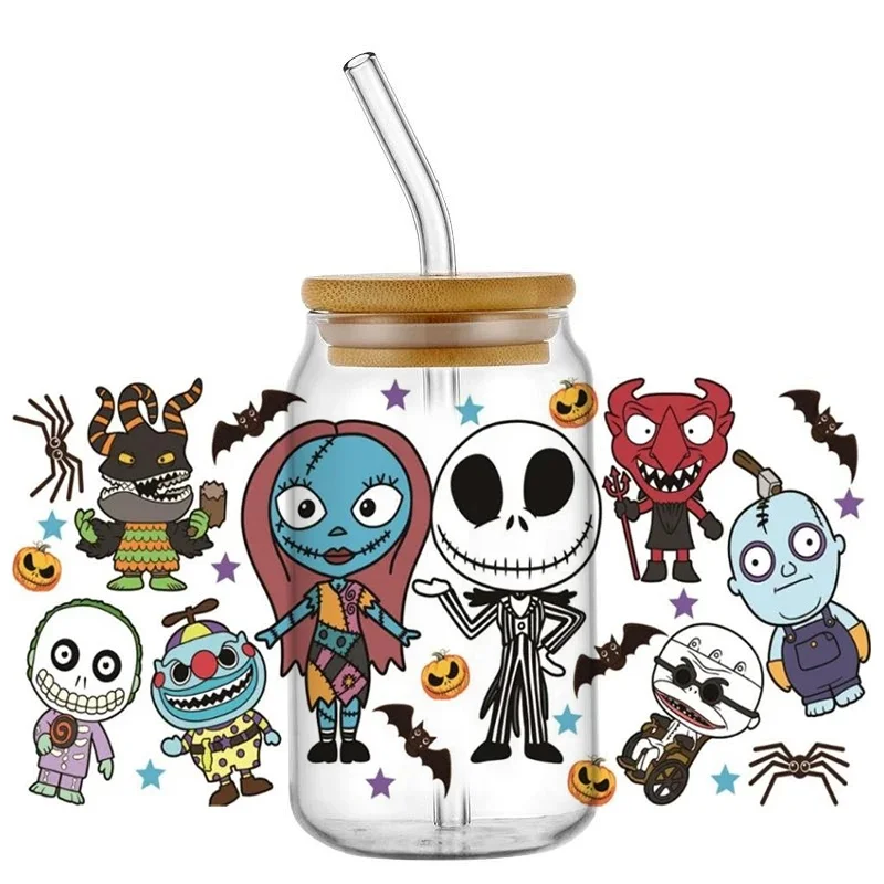 Zombie Bride Themed UV DTF Transfer Stickers, 16oz Cup Wraps for Libbey Glass Tumbler, Gothic Halloween DIY Decals
