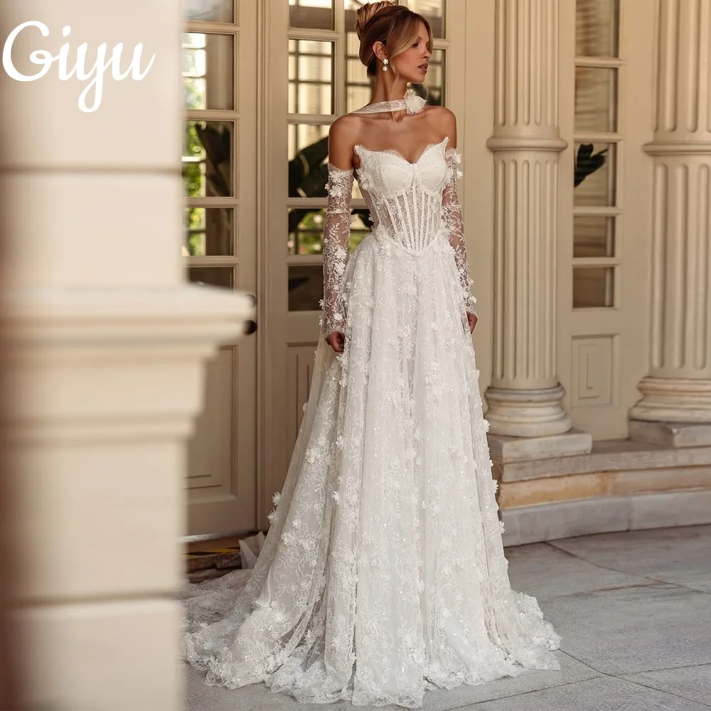 

Giyu Exquisite Sweetheart A-line Wedding Dresses Off Shoulder Applique Beaded Lace Bridal Gown vestidos de novia Customsied 2025