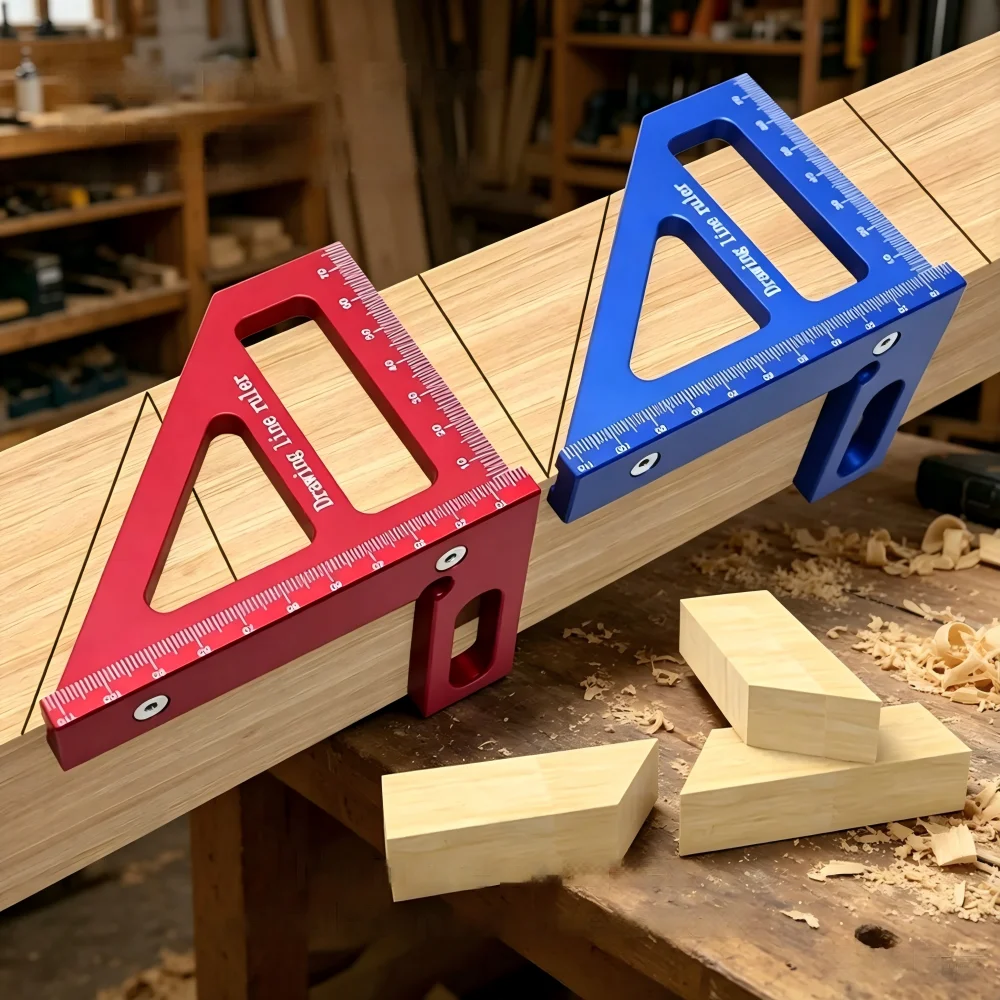 Multifunktionales Holzbearbeitungs-Dreiecklineal, Aluminiumlegierung 45° °   & 90 °   Layout-Abzeichnungsvorrichtung für Tischlerei und DIY