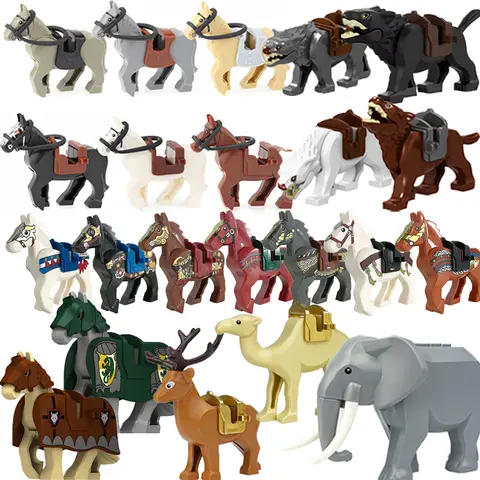 Medieval Military Building Blocks Accessories Cavalry Figure Army Horse Animal Elephant Camel Wolf Crocodile Brick Toy Gift S003