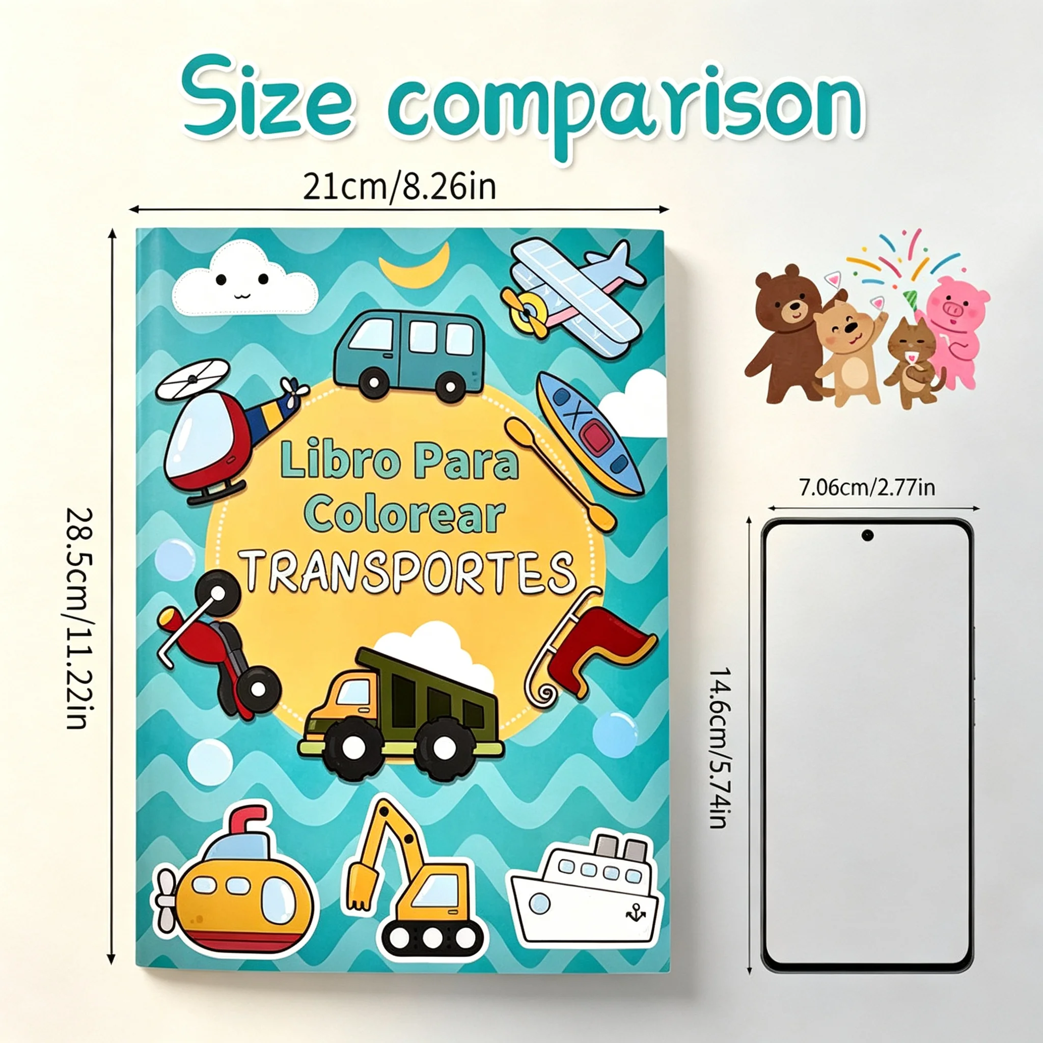 Spanish Children's Colouring Book 4-8 Years - Animals Fruits Transportation - Enhance Creativity & Imagination - Drawing Gifts
